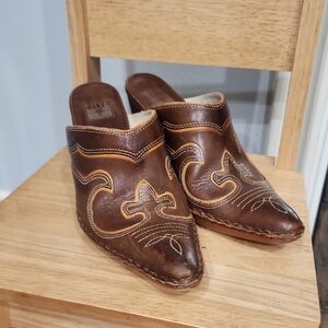 Frye Women's Phoenix Mule Clogs Western Brown Slip On Boots Size 6M 